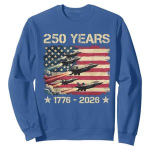 USA 250 Years 1776 2026 Patriotic Jets Trail American Flag Sweatshirt TS11 Royal Blue Print Your Wear