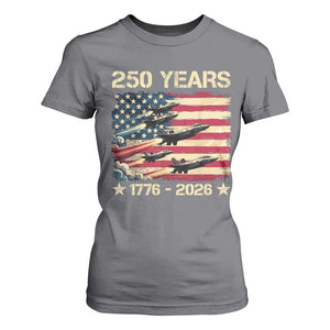 USA 250 Years 1776 2026 Patriotic Jets Trail American Flag T Shirt For Women TS11 Charcoal Print Your Wear