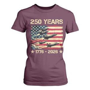 USA 250 Years 1776 2026 Patriotic Jets Trail American Flag T Shirt For Women TS11 Maroon Print Your Wear