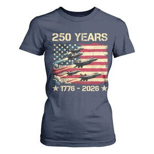 USA 250 Years 1776 2026 Patriotic Jets Trail American Flag T Shirt For Women TS11 Navy Print Your Wear