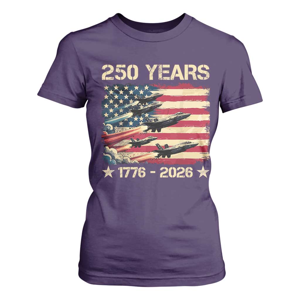 USA 250 Years 1776 2026 Patriotic Jets Trail American Flag T Shirt For Women TS11 Purple Print Your Wear