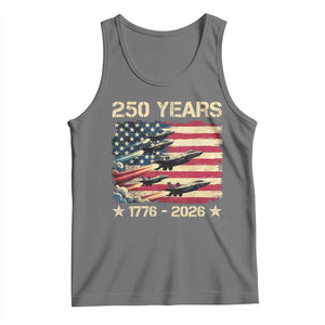 USA 250 Years 1776 2026 Patriotic Jets Trail American Flag Tank Top TS11 Black Heather Print Your Wear