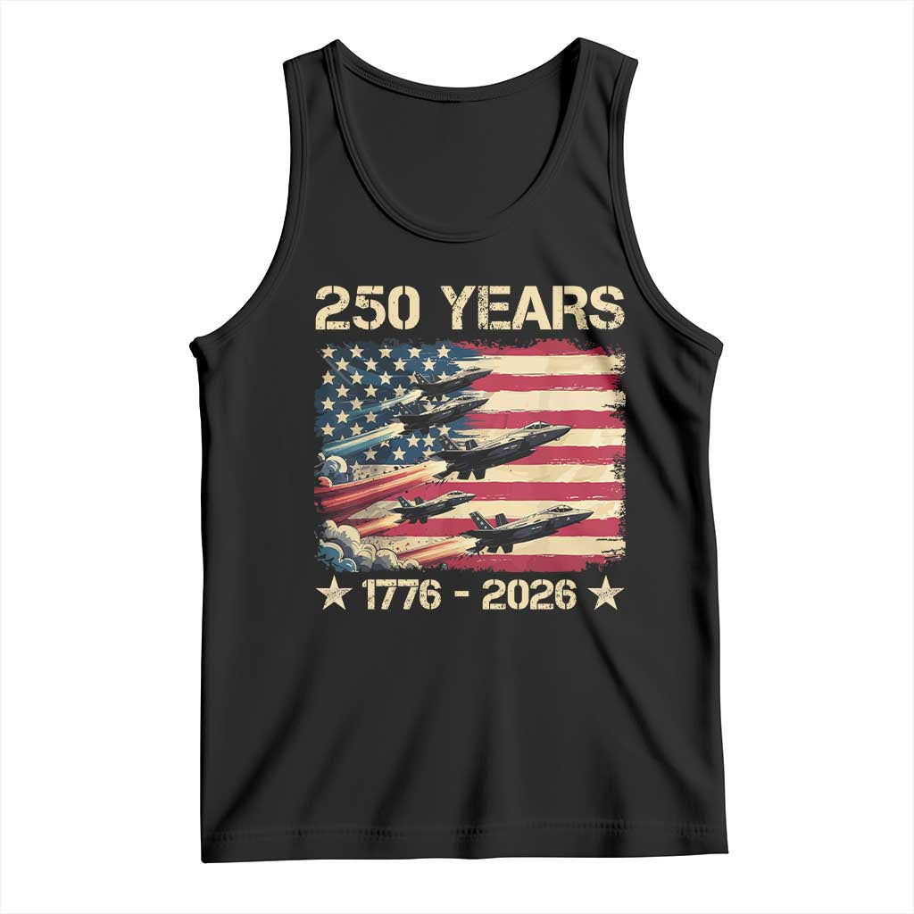 USA 250 Years 1776 2026 Patriotic Jets Trail American Flag Tank Top TS11 Black Print Your Wear