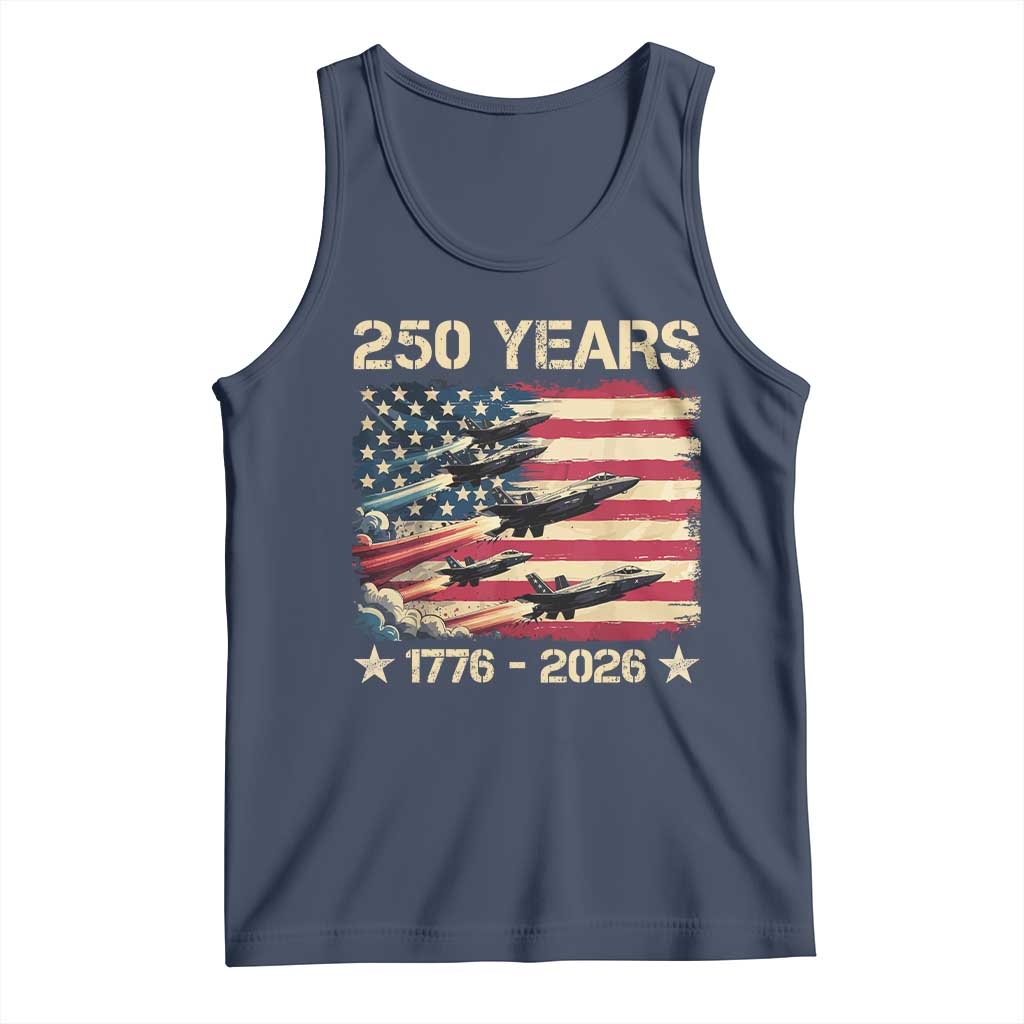 USA 250 Years 1776 2026 Patriotic Jets Trail American Flag Tank Top TS11 Navy Print Your Wear