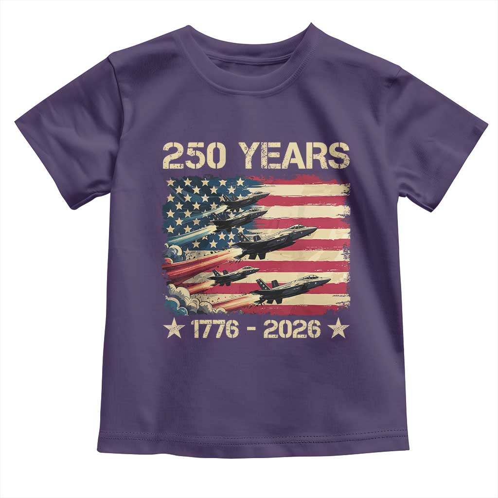 USA 250 Years 1776 2026 Patriotic Jets Trail American Flag Toddler T Shirt TS11 Purple Print Your Wear