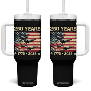 USA 250 Years 1776 2026 Patriotic Jets Trail American Flag Tumbler With Handle TS11 One Size: 40 oz Black Print Your Wear