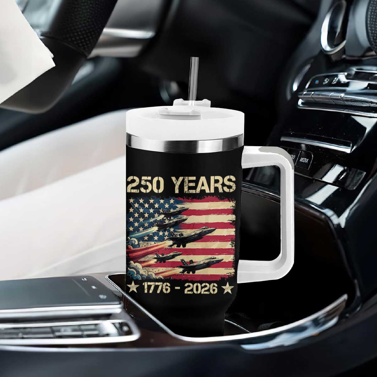USA 250 Years 1776 2026 Patriotic Jets Trail American Flag Tumbler With Handle TS11 Print Your Wear