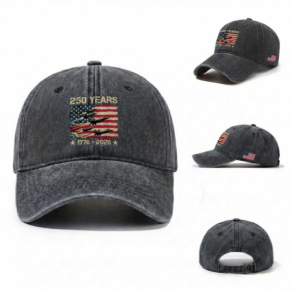 USA 250 Years 1776 2026 Patriotic Jets Trail American Flag Washed Cotton Baseball Cap TS11 Washed Cap Universal Fit Dark Gray Print Your Wear