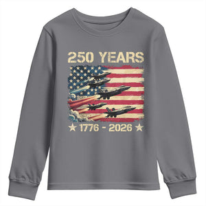 USA 250 Years 1776 2026 Patriotic Jets Trail American Flag Youth Sweatshirt TS11 Charcoal Print Your Wear