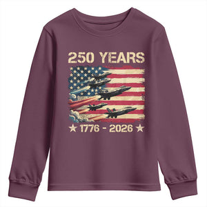 USA 250 Years 1776 2026 Patriotic Jets Trail American Flag Youth Sweatshirt TS11 Maroon Print Your Wear
