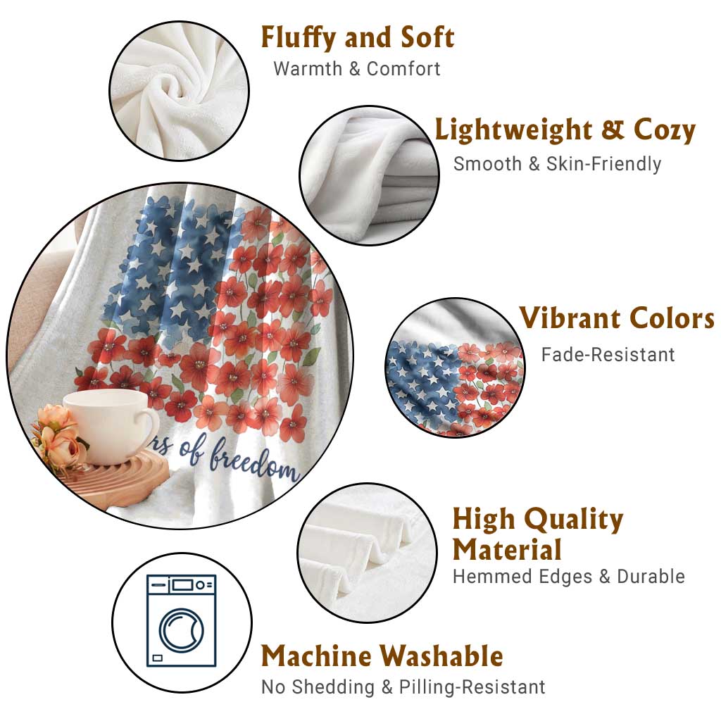 US 250 Years Of Freedom Throw Blanket Retro Flower American Flag TS11 Print Your Wear