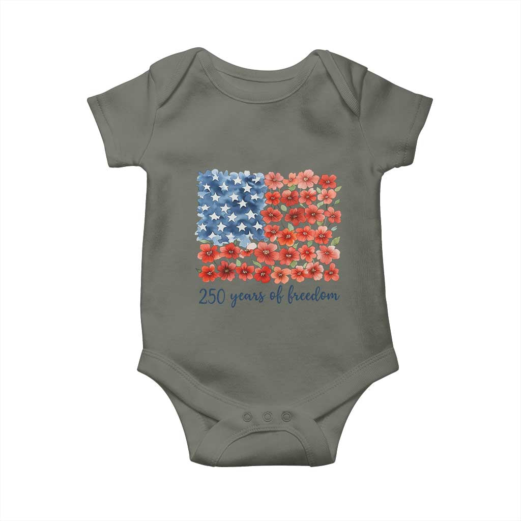 US 250 Years Of Freedom Baby Onesie Retro Flower American Flag TS11 Military Green Print Your Wear