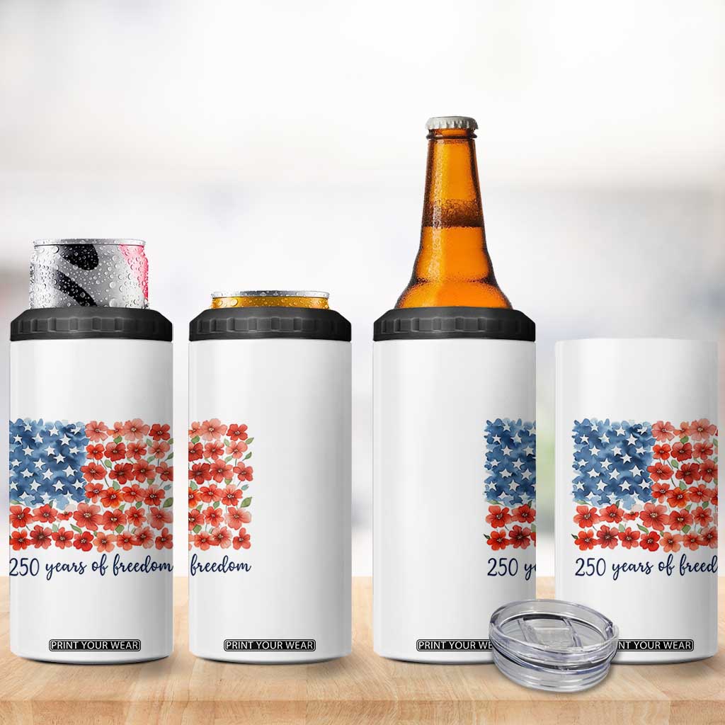 US 250 Years Of Freedom 4 in 1 Can Cooler Tumbler Retro Flower American Flag TS11 Print Your Wear