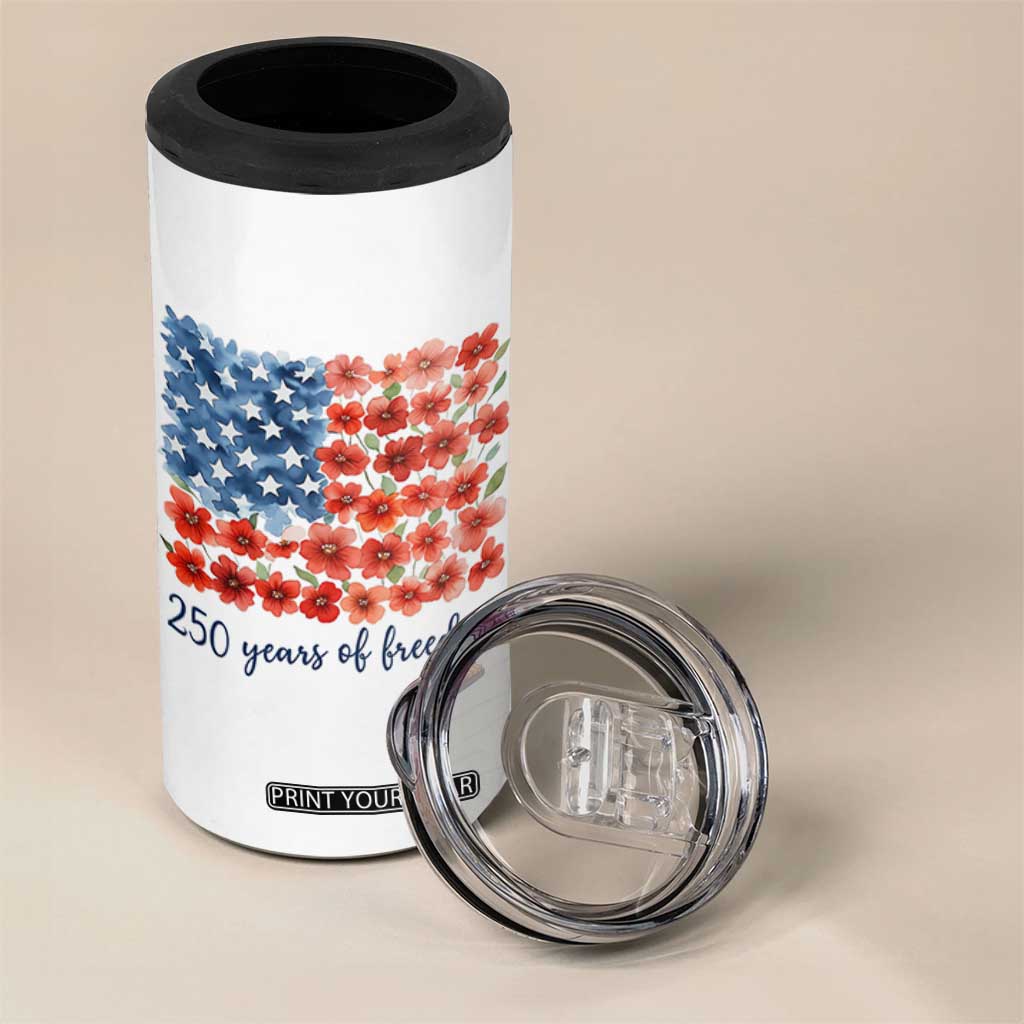 US 250 Years Of Freedom 4 in 1 Can Cooler Tumbler Retro Flower American Flag TS11 Print Your Wear