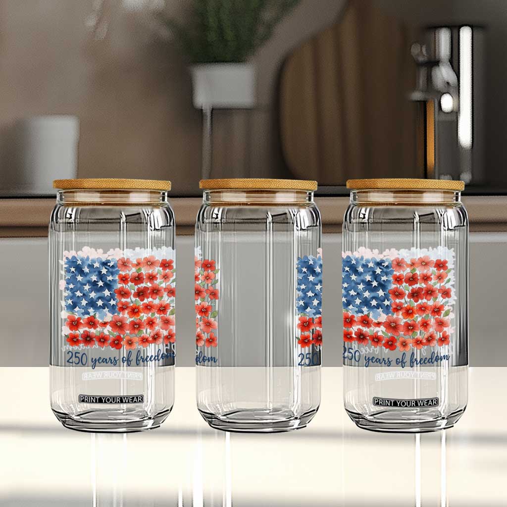 US 250 Years Of Freedom Glass Can Retro Flower American Flag TS11 Print Your Wear