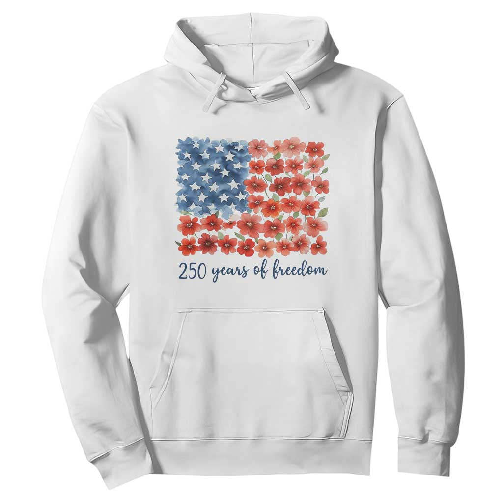 US 250 Years Of Freedom Hoodie Retro Flower American Flag TS11 White Print Your Wear