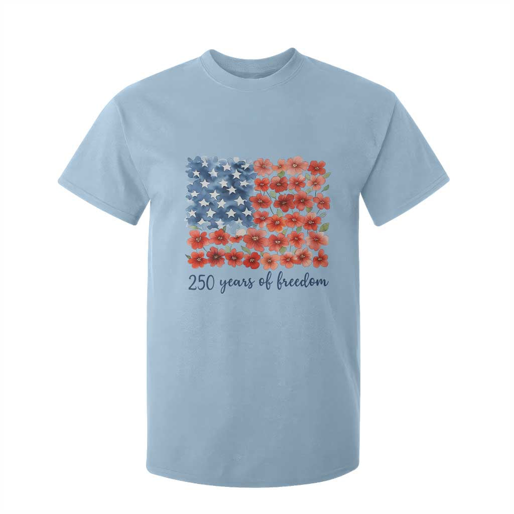 US 250 Years Of Freedom T Shirt For Kid Retro Flower American Flag TS11 Light Blue Print Your Wear