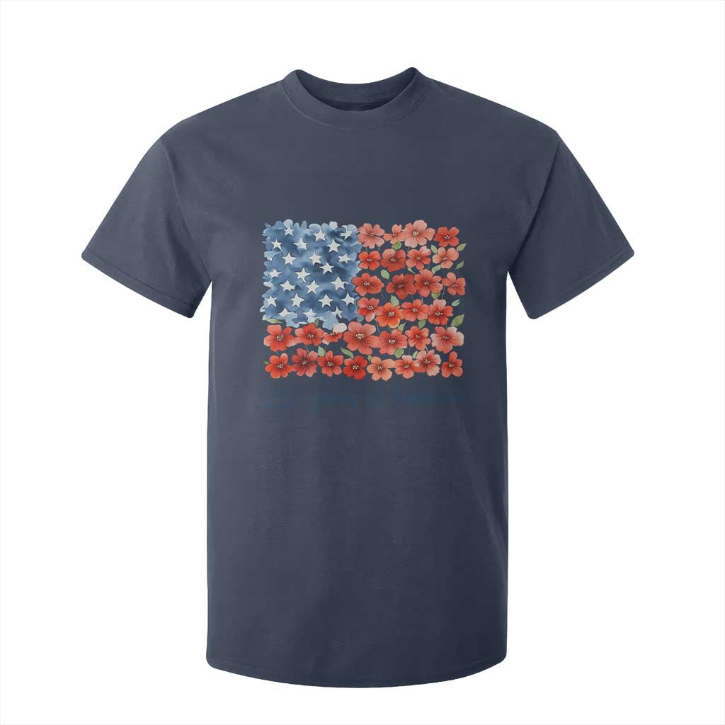 US 250 Years Of Freedom T Shirt For Kid Retro Flower American Flag TS11 Navy Print Your Wear