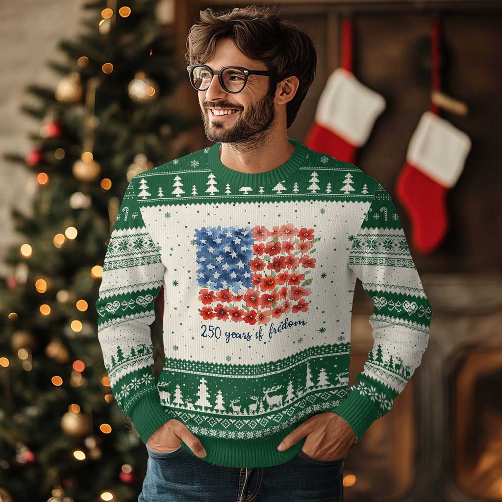 US 250 Years Of Freedom Ugly Christmas Sweater Retro Flower American Flag TS11 Beige Green Print Your Wear