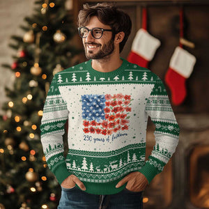 US 250 Years Of Freedom Ugly Christmas Sweater Retro Flower American Flag TS11 Beige Green Print Your Wear