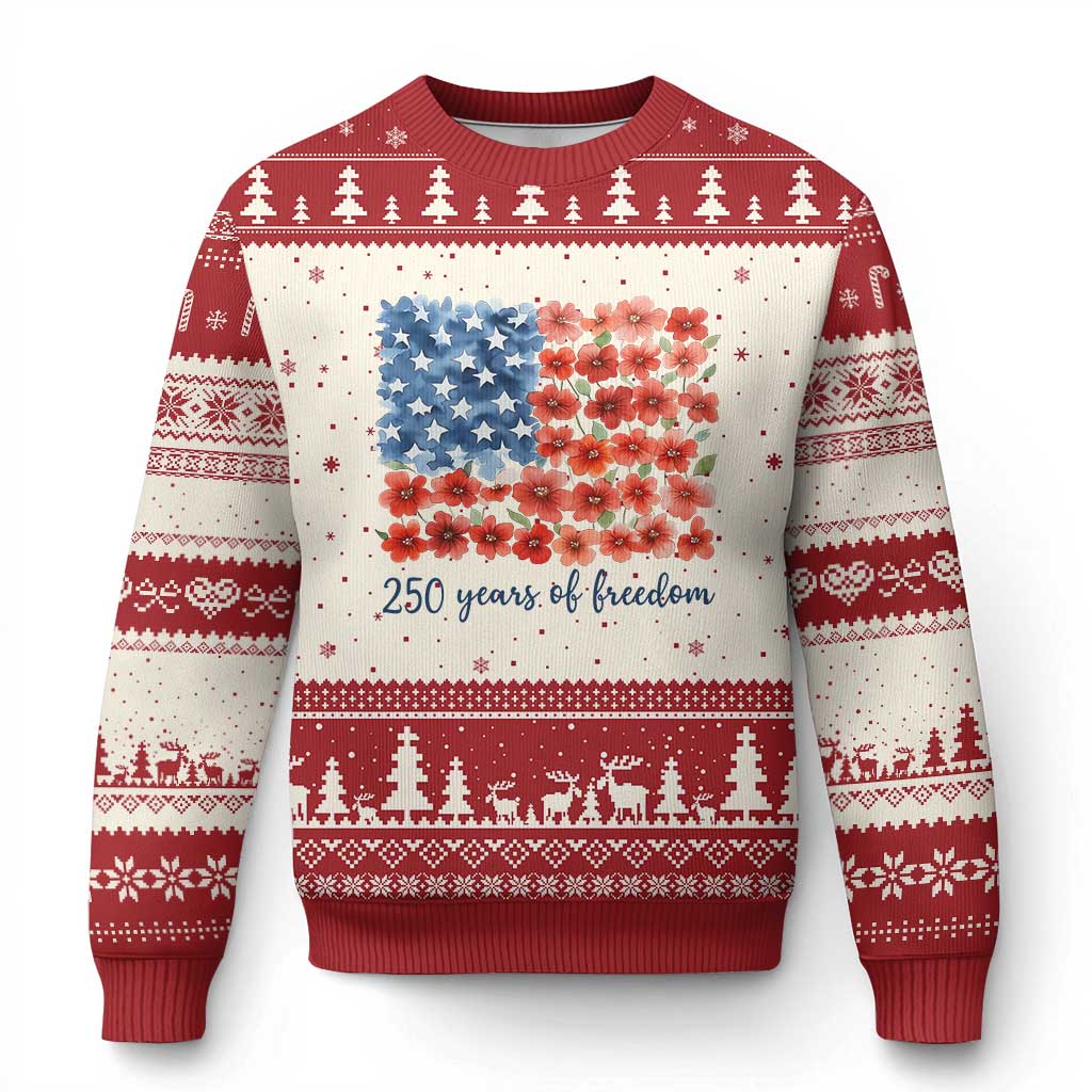 US 250 Years Of Freedom Ugly Christmas Sweater Retro Flower American Flag TS11 Beige Red Print Your Wear
