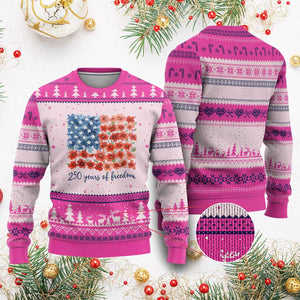 US 250 Years Of Freedom Ugly Christmas Sweater Retro Flower American Flag TS11 Hot Pink Print Your Wear