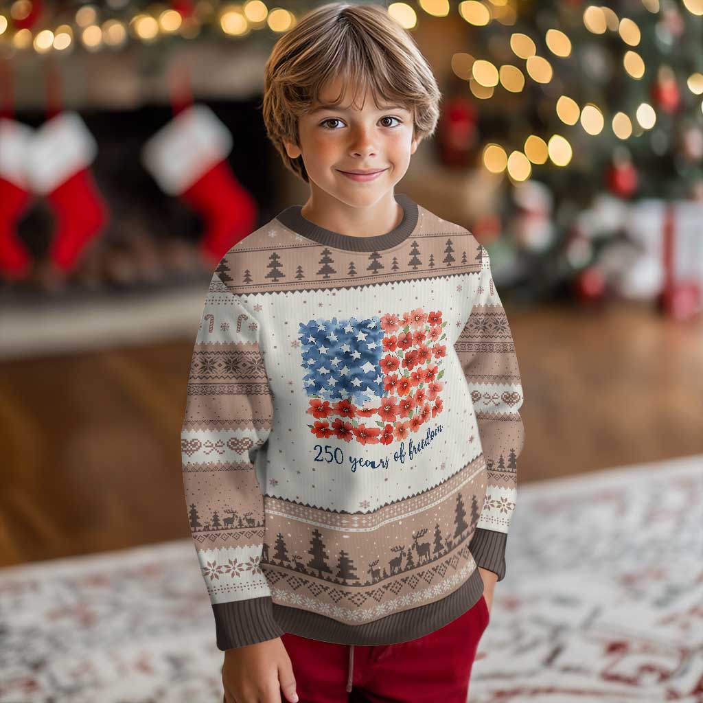US 250 Years Of Freedom Ugly Christmas Sweater Retro Flower American Flag TS11 Mocha Mousse Print Your Wear
