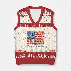 US 250 Years Of Freedom V-Neck Knit Sweater Vest Retro Flower American Flag TS11 Beige Red Print Your Wear