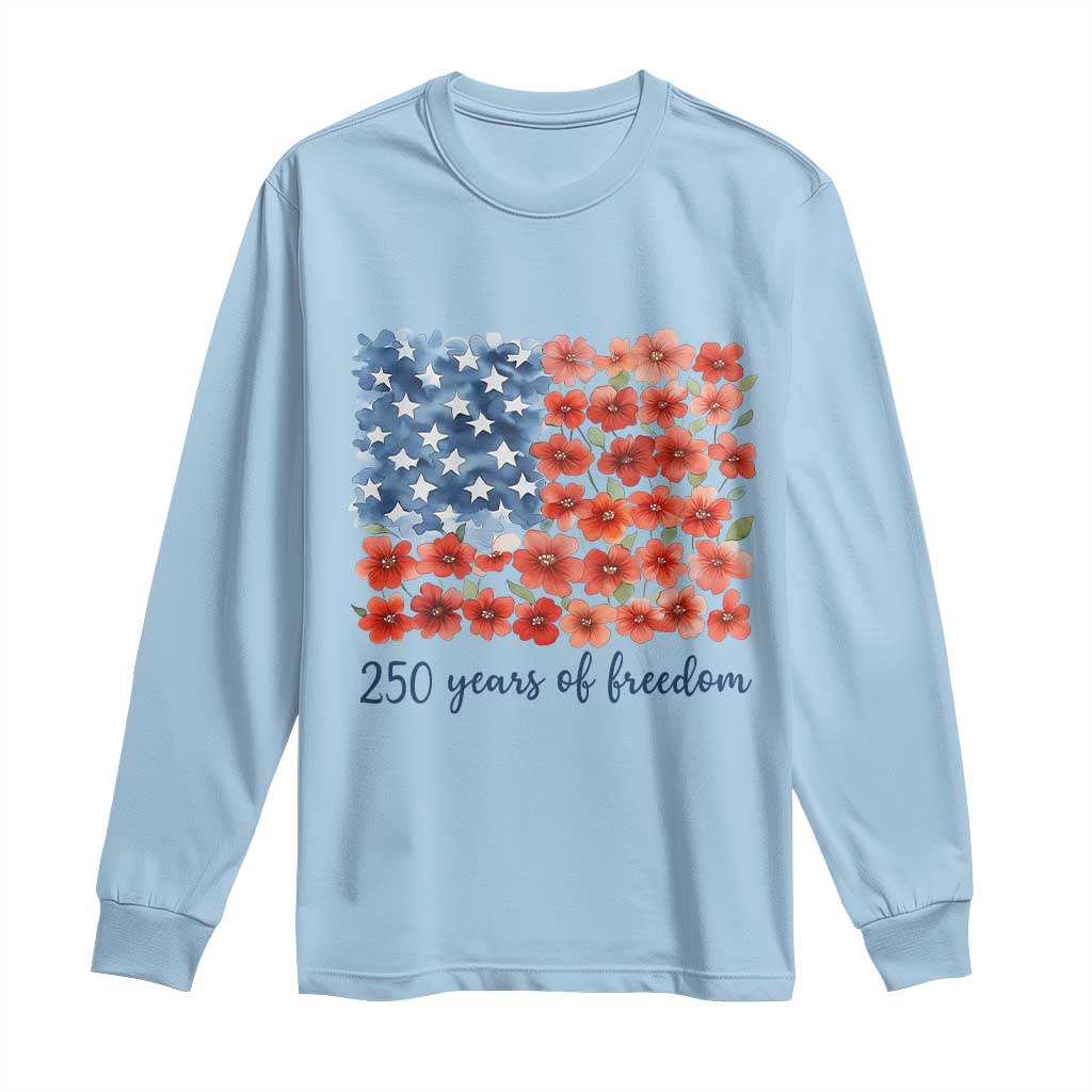 US 250 Years Of Freedom Long Sleeve Shirt Retro Flower American Flag TS11 Light Blue Print Your Wear