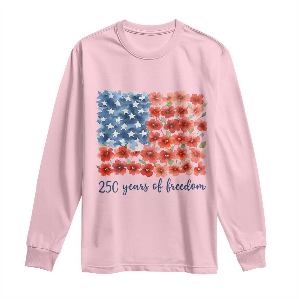 US 250 Years Of Freedom Long Sleeve Shirt Retro Flower American Flag TS11 Light Pink Print Your Wear