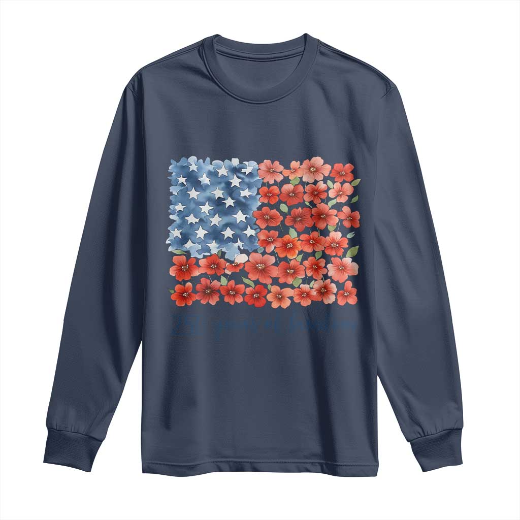 US 250 Years Of Freedom Long Sleeve Shirt Retro Flower American Flag TS11 Navy Print Your Wear