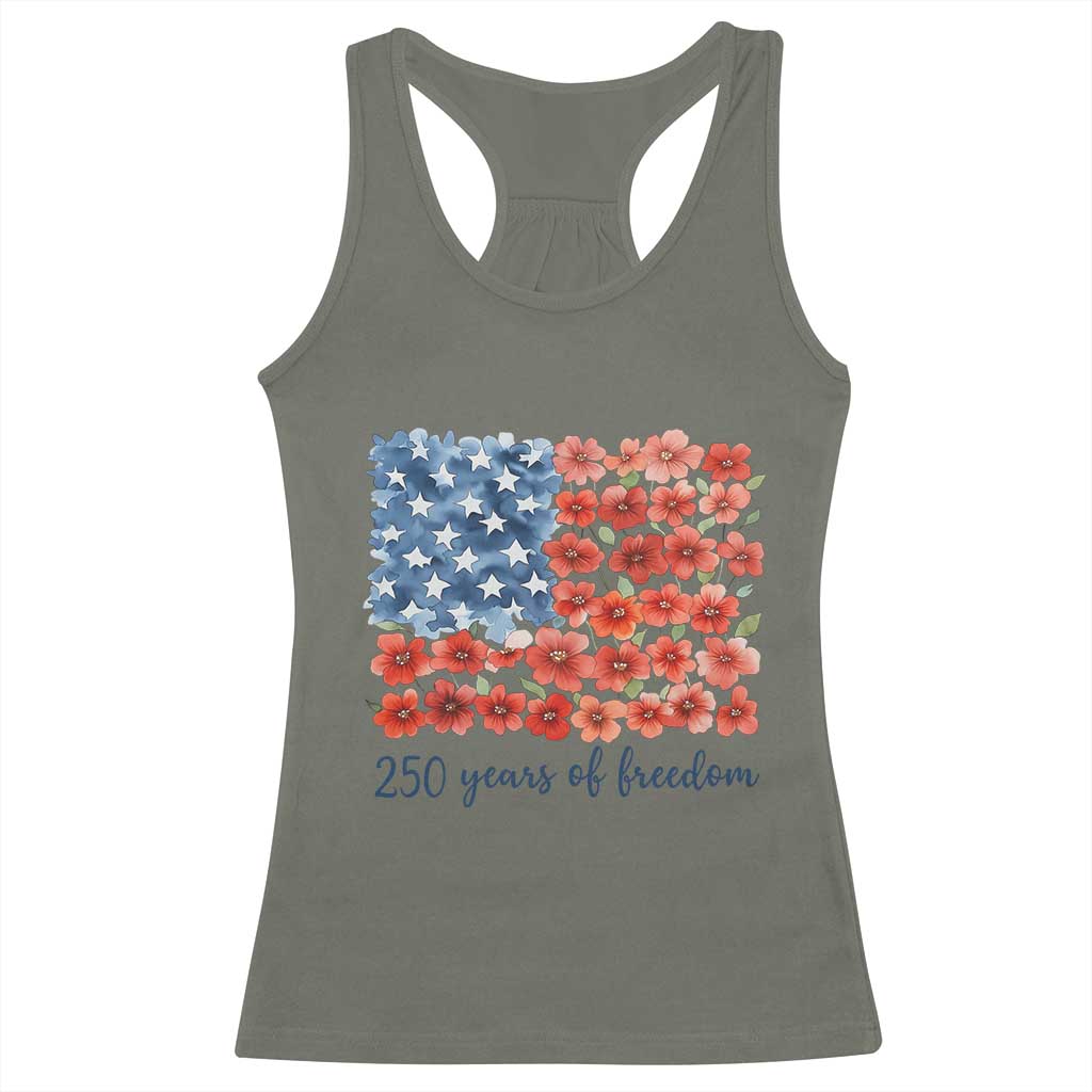 US 250 Years Of Freedom Racerback Tank Top Retro Flower American Flag TS11 Military Green Print Your Wear