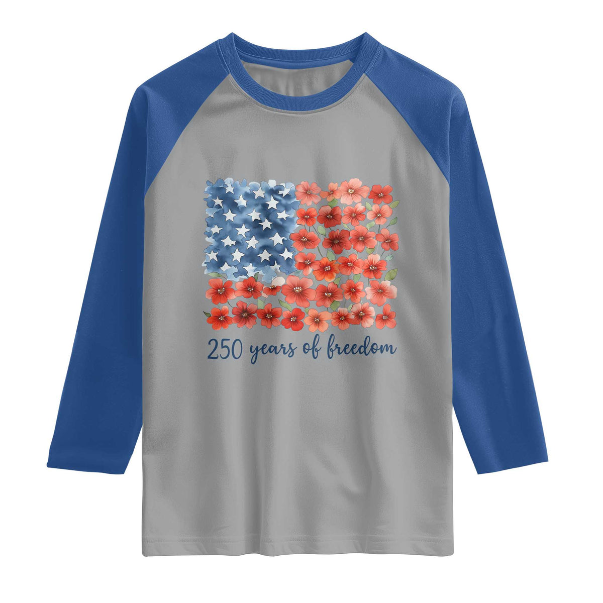 US 250 Years Of Freedom Raglan Shirt Retro Flower American Flag TS11 Sport Gray Royal Print Your Wear