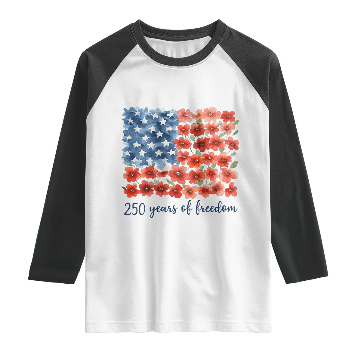 US 250 Years Of Freedom Raglan Shirt Retro Flower American Flag TS11 White Black Print Your Wear