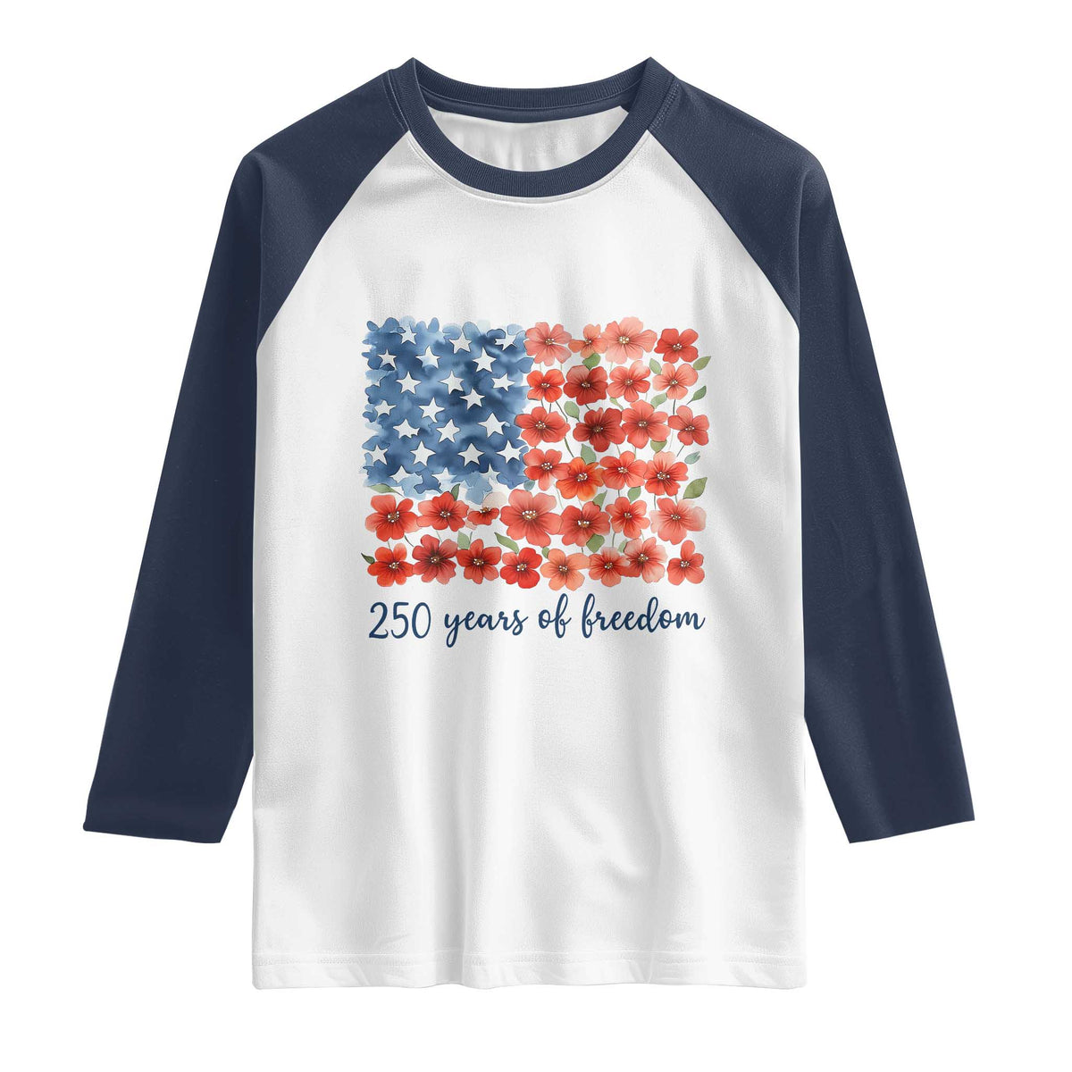 US 250 Years Of Freedom Raglan Shirt Retro Flower American Flag TS11 White Navy Print Your Wear
