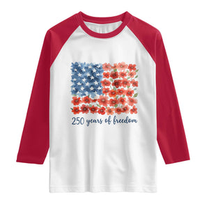 US 250 Years Of Freedom Raglan Shirt Retro Flower American Flag TS11 White Red Print Your Wear