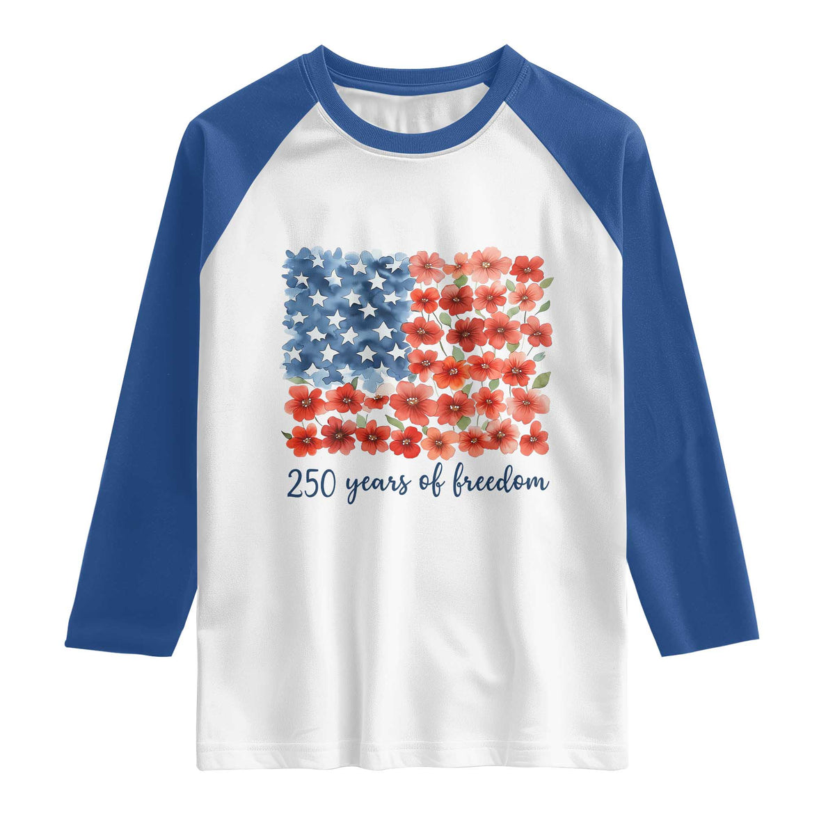 US 250 Years Of Freedom Raglan Shirt Retro Flower American Flag TS11 White Royal Print Your Wear