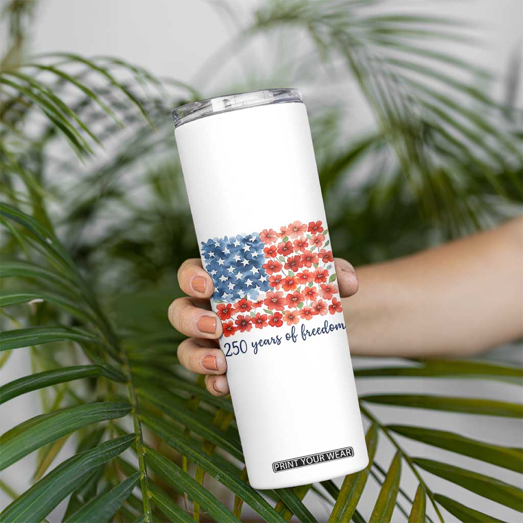 US 250 Years Of Freedom Skinny Tumbler Retro Flower American Flag TS11 Print Your Wear