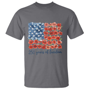 US 250 Years Of Freedom T Shirt Retro Flower American Flag TS11 Charcoal Print Your Wear