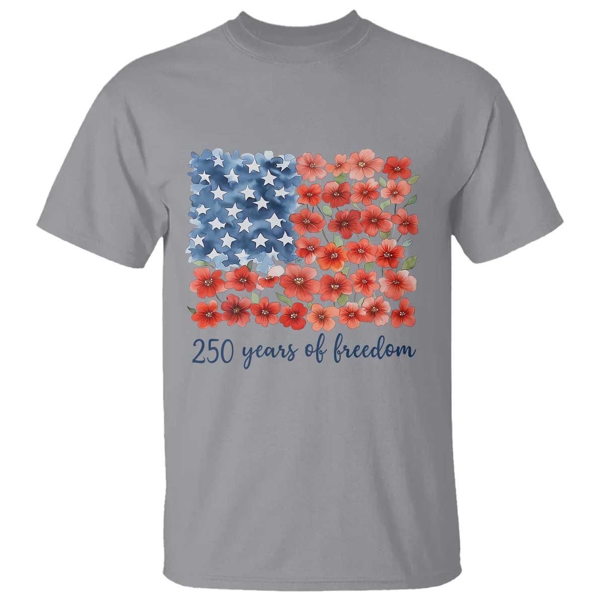 US 250 Years Of Freedom T Shirt Retro Flower American Flag TS11 Sport Gray Print Your Wear