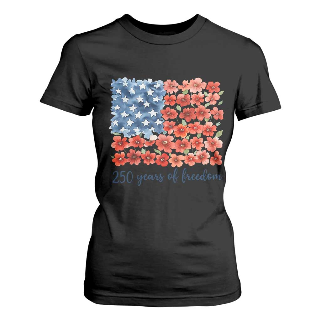 US 250 Years Of Freedom T Shirt For Women Retro Flower American Flag TS11 Black Print Your Wear