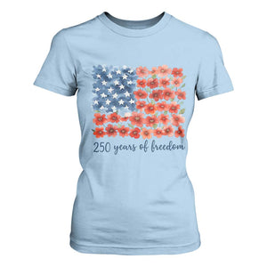 US 250 Years Of Freedom T Shirt For Women Retro Flower American Flag TS11 Light Blue Print Your Wear