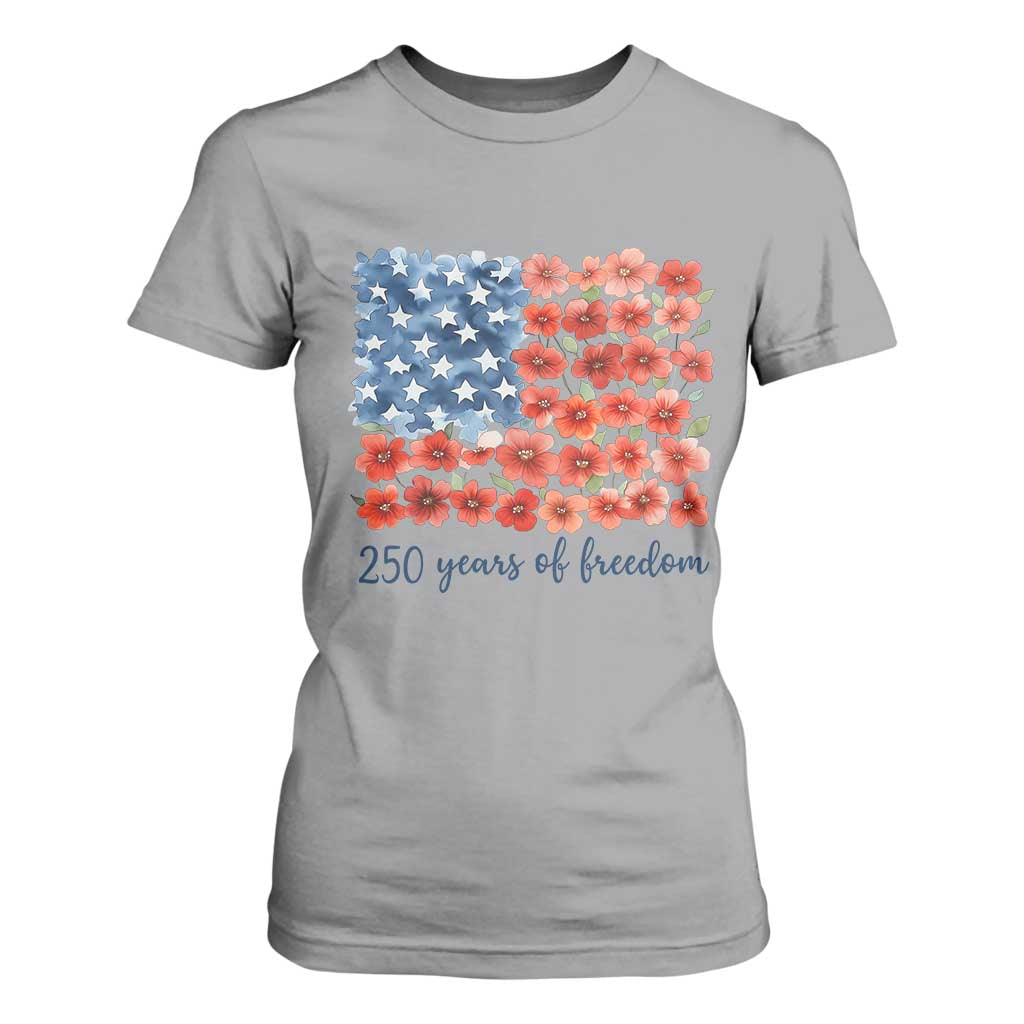 US 250 Years Of Freedom T Shirt For Women Retro Flower American Flag TS11 Sport Gray Print Your Wear