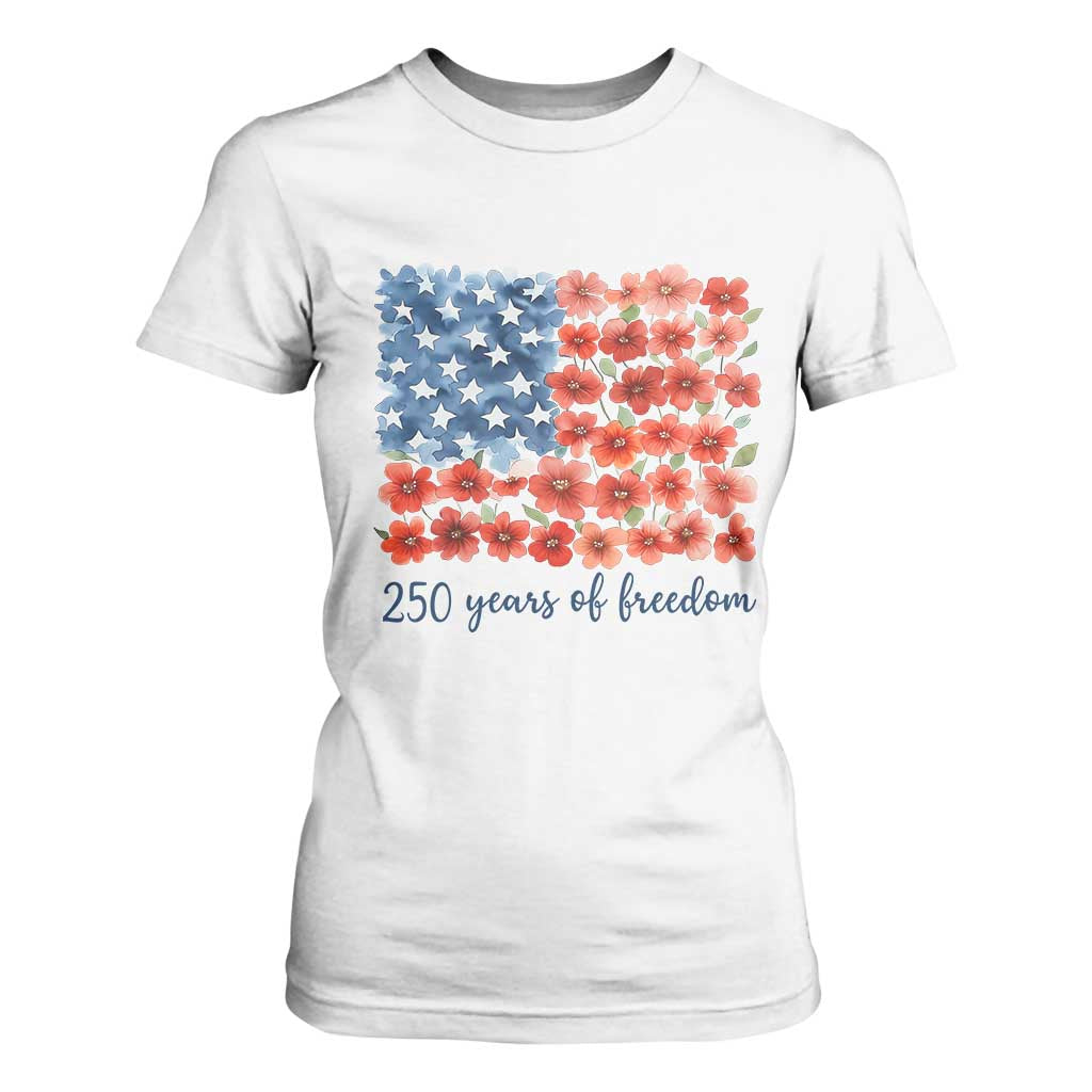 US 250 Years Of Freedom T Shirt For Women Retro Flower American Flag TS11 White Print Your Wear