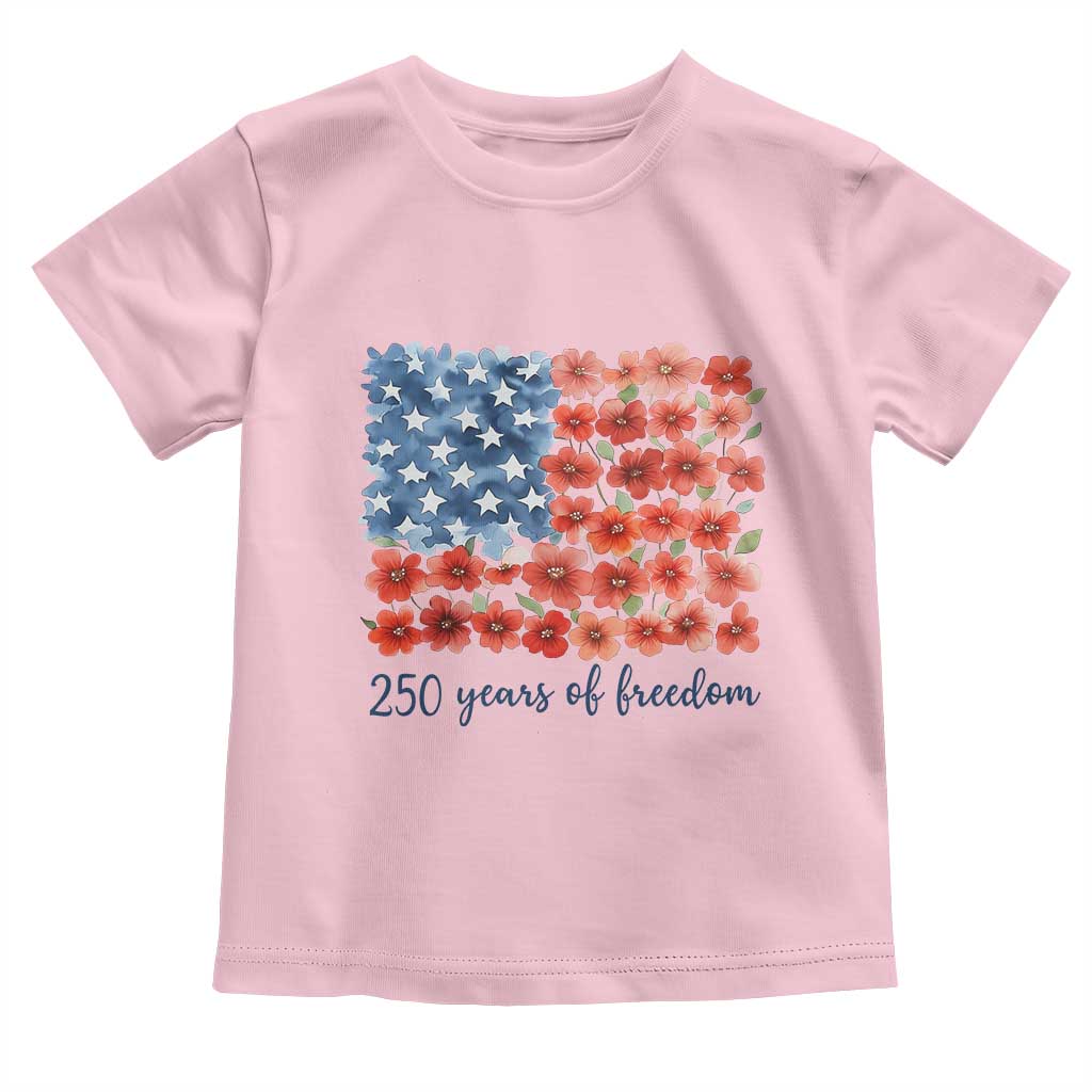 US 250 Years Of Freedom Toddler T Shirt Retro Flower American Flag TS11 Light Pink Print Your Wear