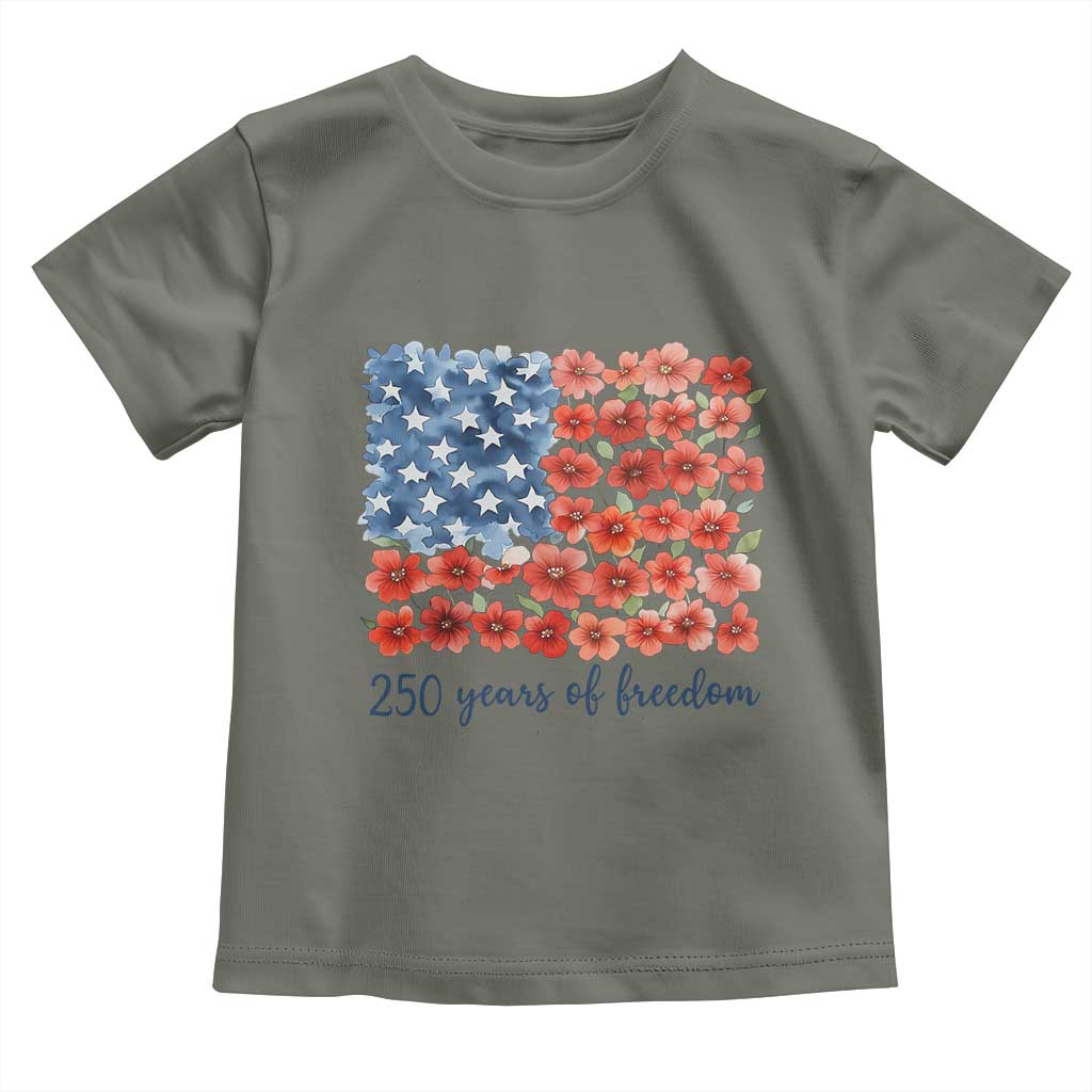US 250 Years Of Freedom Toddler T Shirt Retro Flower American Flag TS11 Military Green Print Your Wear