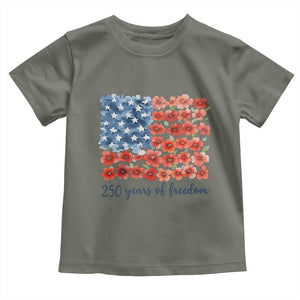 US 250 Years Of Freedom Toddler T Shirt Retro Flower American Flag TS11 Military Green Print Your Wear