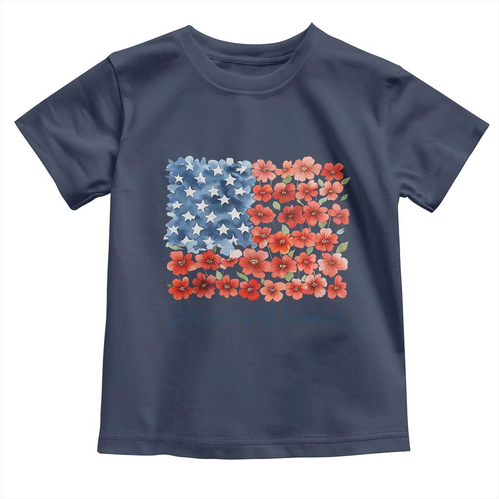 US 250 Years Of Freedom Toddler T Shirt Retro Flower American Flag TS11 Navy Print Your Wear