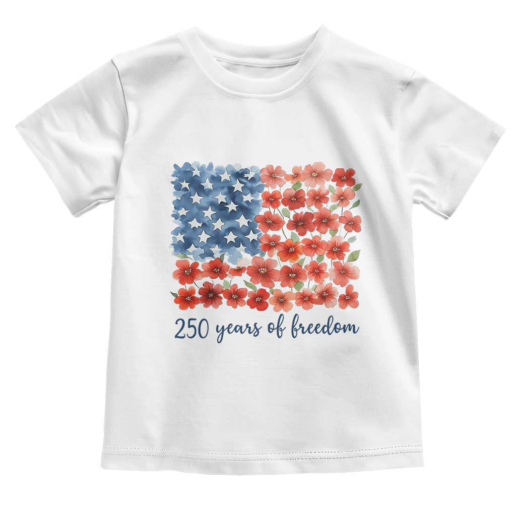 US 250 Years Of Freedom Toddler T Shirt Retro Flower American Flag TS11 White Print Your Wear