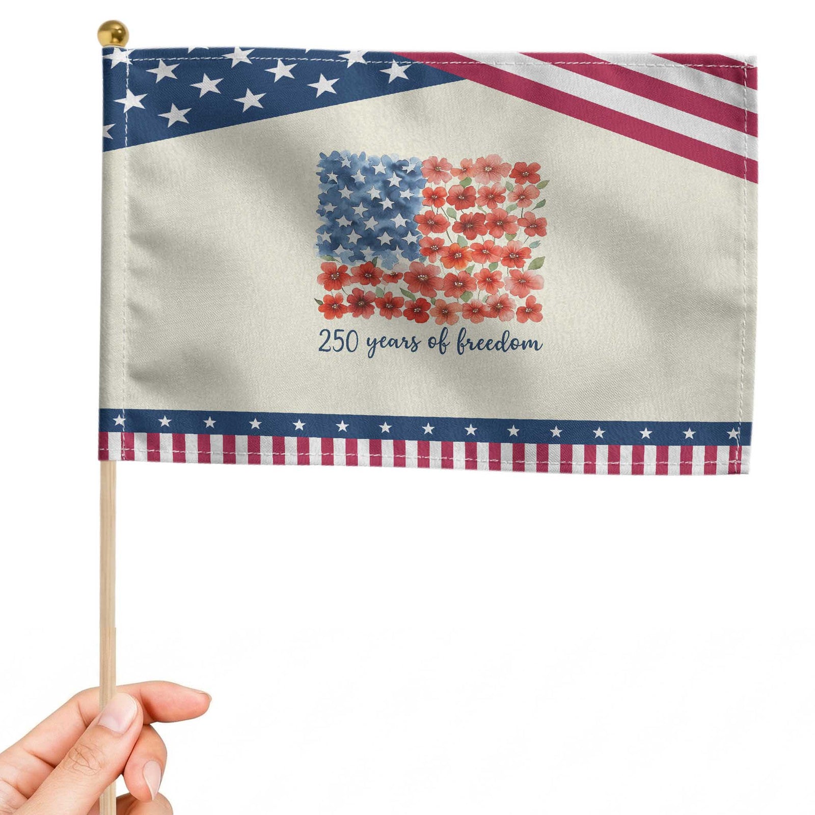 US 250 Years Of Freedom Patriotic Handheld Flag Retro Flower American Flag TS11 Modern 8.2